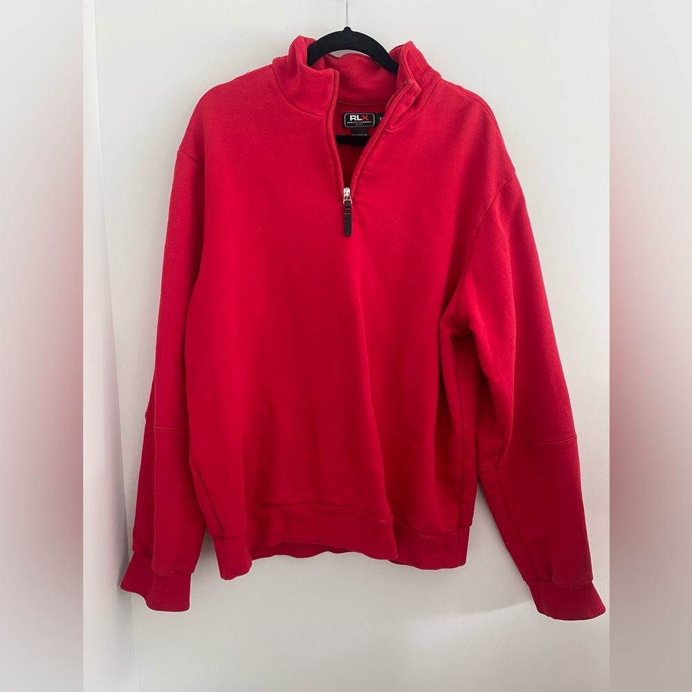 Vintage RLX Ralph Lauren Red Quarter Zip Sweatshirt Logo Sleeve Men’s XL